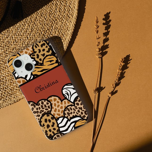 Girly Red Playful Animal Print Herds Name Case-Mate iPhone Hülle (Von Creator hochgeladen)