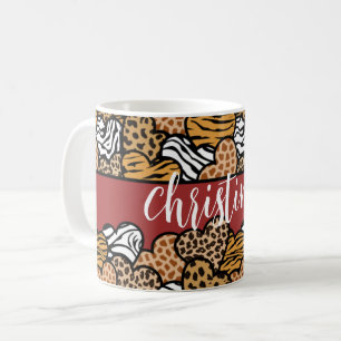 Girly Red Playful Animal Print Herds Name Kaffeetasse