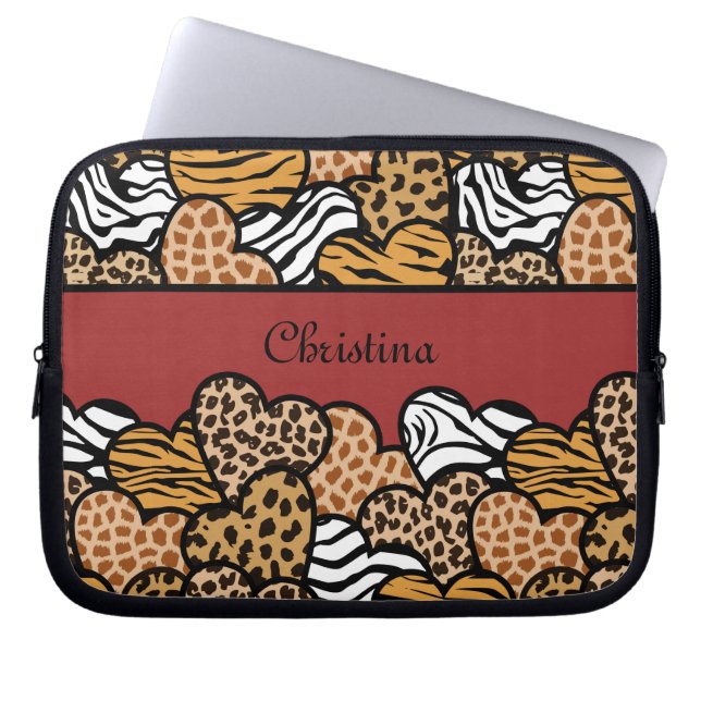 Girly Red Playful Animal Print Herds Name Laptopschutzhülle (Vorderseite)