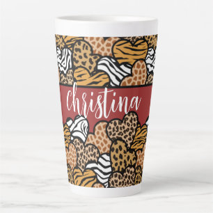 Girly Red Playful Animal Print Herds Name Milchtasse