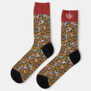 Girly Red Playful Animal Print Herds Name Socken