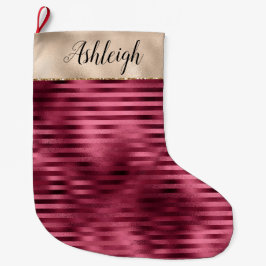 Girly Red Stripes Gold Glam Großer Weihnachtsstrumpf