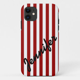 Girly, Red Stripes mit Name iPhone 5 Fall iPhone 11 Hülle