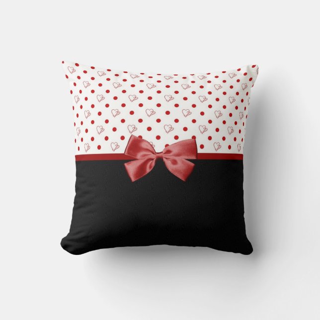 Girly Red und Black Polka Dot hören Bow mit Namen Kissen (Vorderseite)