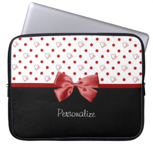 Girly Red und Black Polka Dot hören Bow mit Namen Laptopschutzhülle