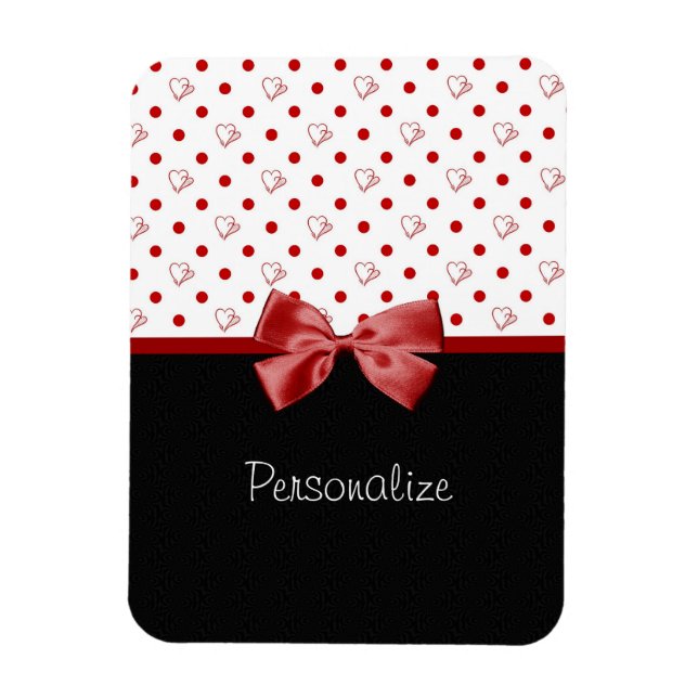 Girly Red und Black Polka Dot hören Bow mit Namen Magnet (Vertikal)