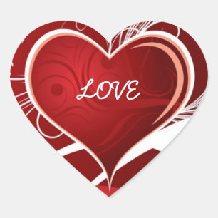 Girly Red & White Abstrakt Heath and Floral Wirbel Herz-Aufkleber