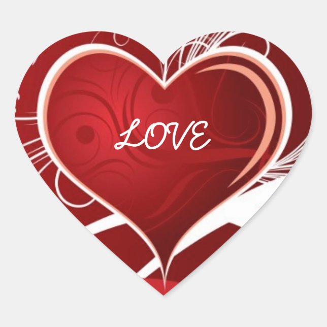 Girly Red & White Abstrakt Heath and Floral Wirbel Herz-Aufkleber (Vorderseite)