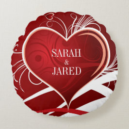 Girly Red & White Abstrakt Heath and Floral Wirbel Rundes Kissen