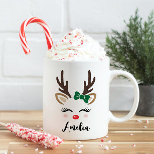 Girly Reindeer Face Personalisierter Name Weihnach Kaffeetasse