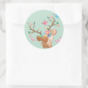 Girly Reindeer Runder Aufkleber