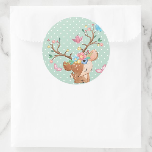 Girly Reindeer Runder Aufkleber (Tasche)
