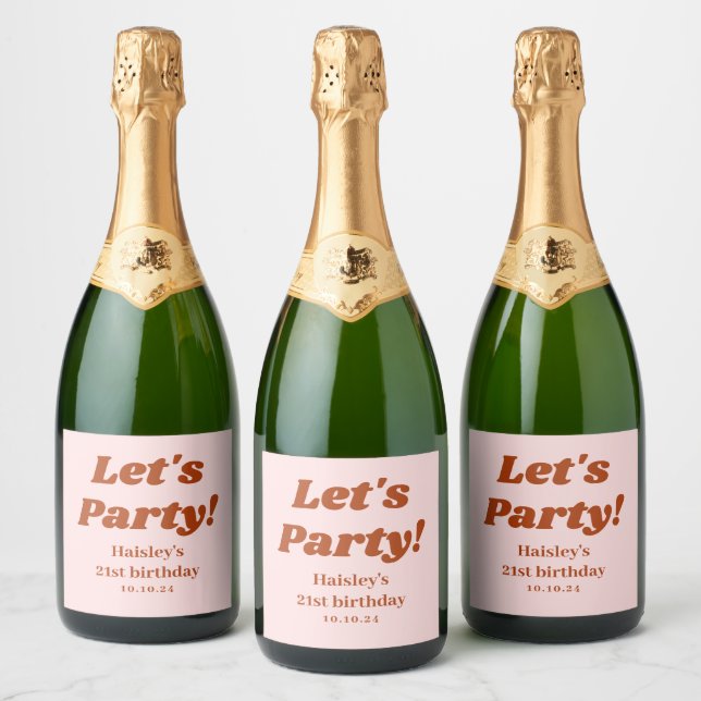 Girly Retro Let's Party Red Pink 21. Geburtstag (Flaschen)