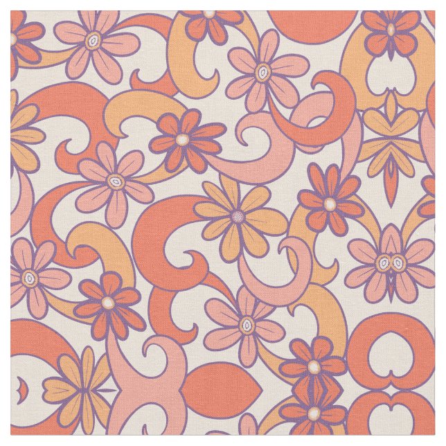 Girly Retro Pink Orange Groovy Blume Stoff (Nahaufnahme)