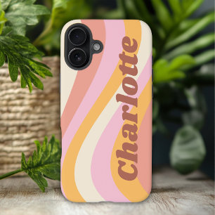 Girly Retro Vintag Wave Personalisierter Name iPhone 16 Plus Hülle