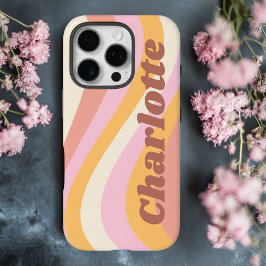 Girly Retro Vintag Wave Personalisierter Name iPhone 16 Pro Hülle