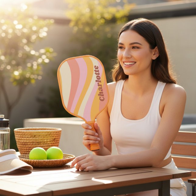 Girly Retro Vintag Wave Personalisierter Name Pickleball Schläger (Von Creator hochgeladen)