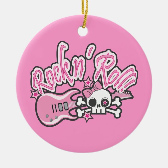 Girly Rock n' Roll Skull Keramikornament (Vorne)