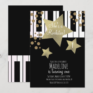 Girly Rockstar Gitarre Faux Gold Star Klavier Einladung