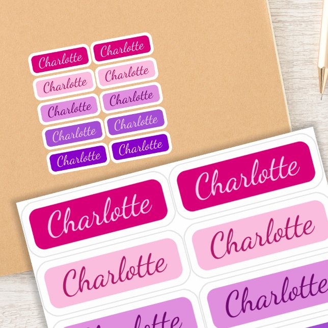 Girly rosa bis Lila elegante Signature Name Labels (Girly Name Labels 💗)