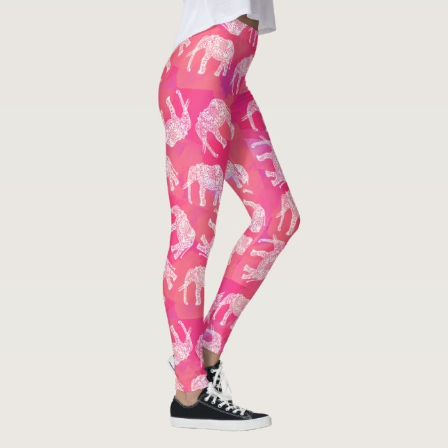 girly rosa buntes Stammes- Blumenelefantmuster Leggings (Rechts)