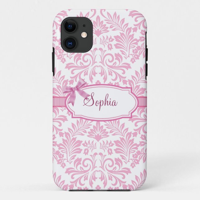 Girly rosa Damast Iphone 5 Fall Case-Mate iPhone Hülle (Rückseite)