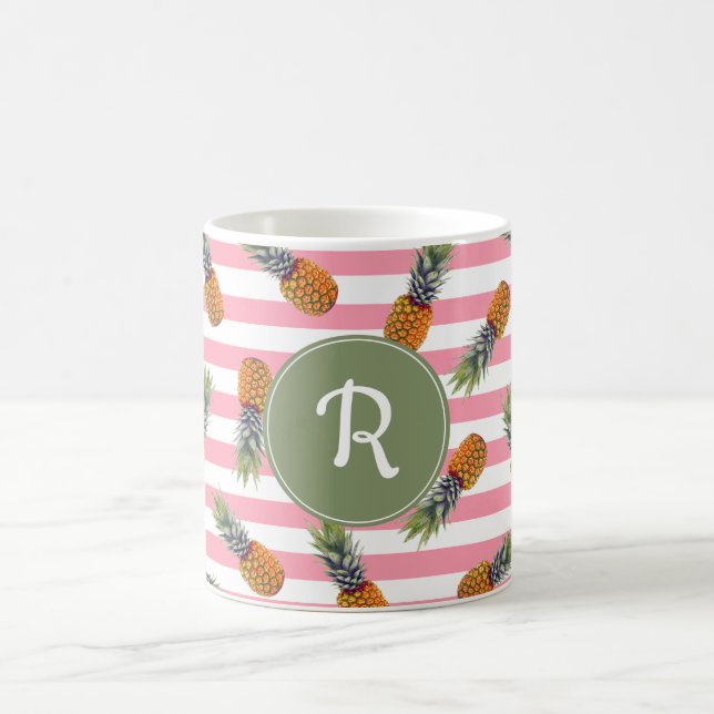 Girly Rosa des Sommer-Ananas-Muster-| Striped Tasse (Mittel)