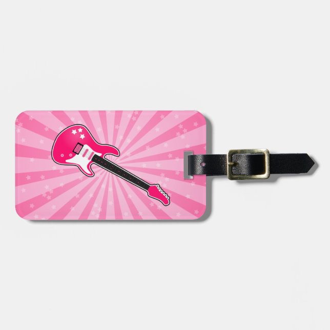 Girly rosa E-Gitarre Gepäckanhänger (Vorderseite horizontal)