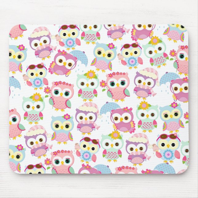 Girly rosa Eulen-niedliches Muster Mousepad (Vorne)