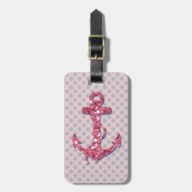 GIRLY ROSA GLITZER-ANKER-PUNKT-MUSTER GEPÄCKANHÄNGER (Vorderseite vertikal)