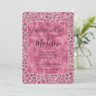 Girly Rosa Glitzer Glamour Glitter Leoparden Druck Einladung