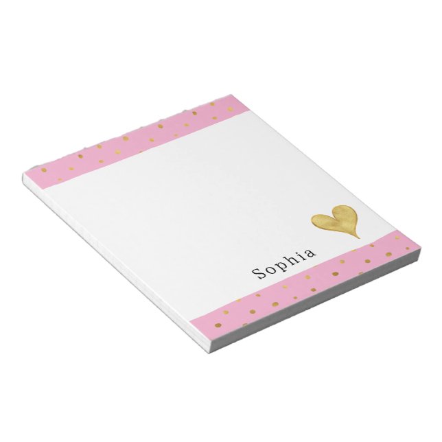 Girly Rosa Gold Punkte Herz  Notizblock (angewinkelt)