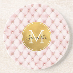 Girly Rosa Gold Wasserfarbe Konfetti Monogramm Getränkeuntersetzer