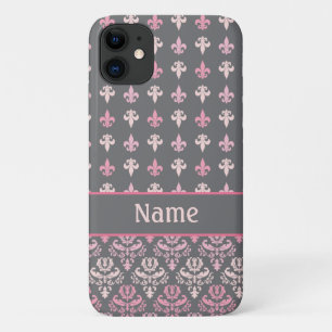 Girly rosa grauer Lilien-Damast iPhone 5 Kasten Case-Mate iPhone Hülle