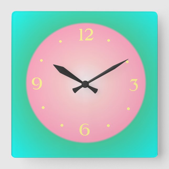 Girly rosa grüne Yellow> Wanduhr (Vorderseite)