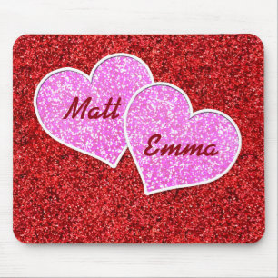 GIRLY ROSA HERZ-ROT-GLITZER MOUSEPAD