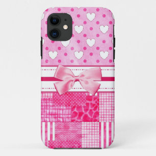 Girly rosa Herzen und Polka-Punkt-niedlicher Bogen iPhone 11 Hülle