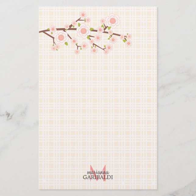 Girly rosa Kirschblüte personalisiert Briefpapier (Vorderseite)