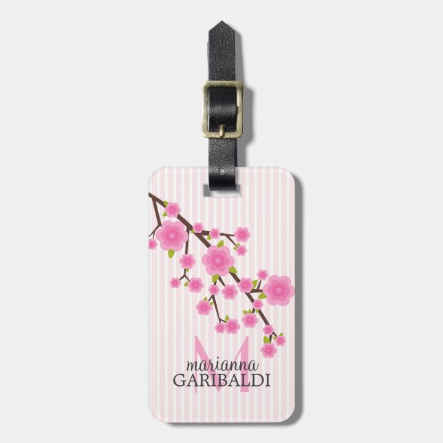 Girly rosa Kirschblüte personalisiert Gepäckanhänger (Vorderseite vertikal)