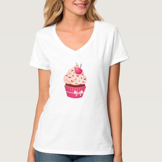 Girly rosa kleiner Kuchen besprüht und Kirsche T-Shirt (Vorderseite)