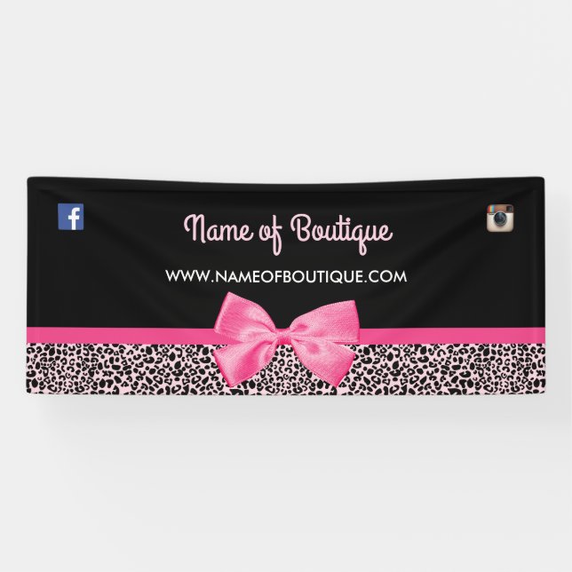 Girly rosa Leopard-Druck-niedliche Bogen-Butike 6 Banner (Horizontal)
