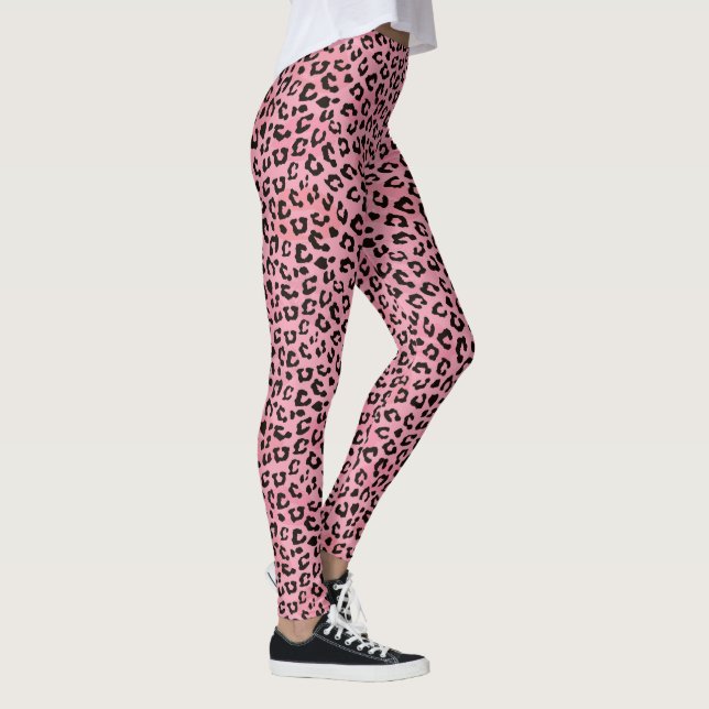 Girly rosa Leopard-Stellen-Druck Leggings (Rechts)