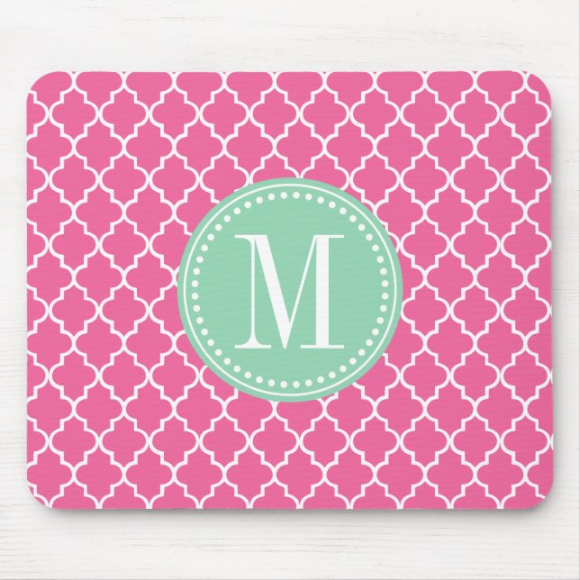 Girly rosa marokkanisches Fliesen-Gitter Mousepad (Vorne)