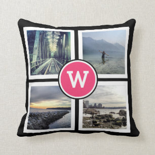Girly rosa Monogramm Instagram Fotos 2 mit Seiten Kissen