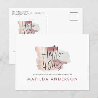 Girly rosa Rosa Gold, modern 40. Geburtstag Einladungspostkarte