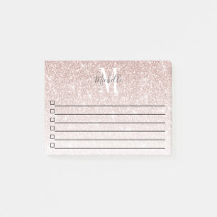 Girly Rosa Roségold Monogramm Glam Glitter Funkeln Post-it Klebezettel