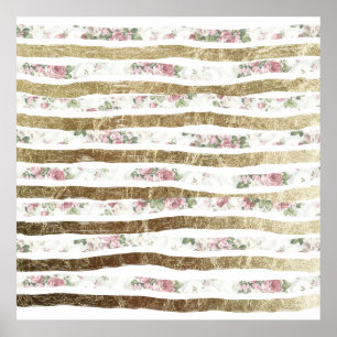 Girly rosa Rosen und Imitat-GoldBrushstrokes Poster