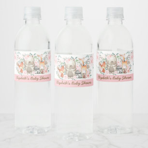 Girly rosa Rosen-Waldbaby-Duschen-Bevorzugungen Wasserflaschenetikett