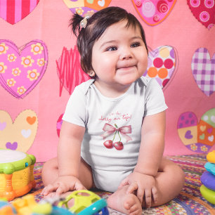Girly Rosa Rot Tändelnd Kirsche Erste 1. Geburtsta Baby Strampler