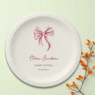 Girly Rosa Schleifen Mädchen Sweet Sixteen Geburts Pappteller